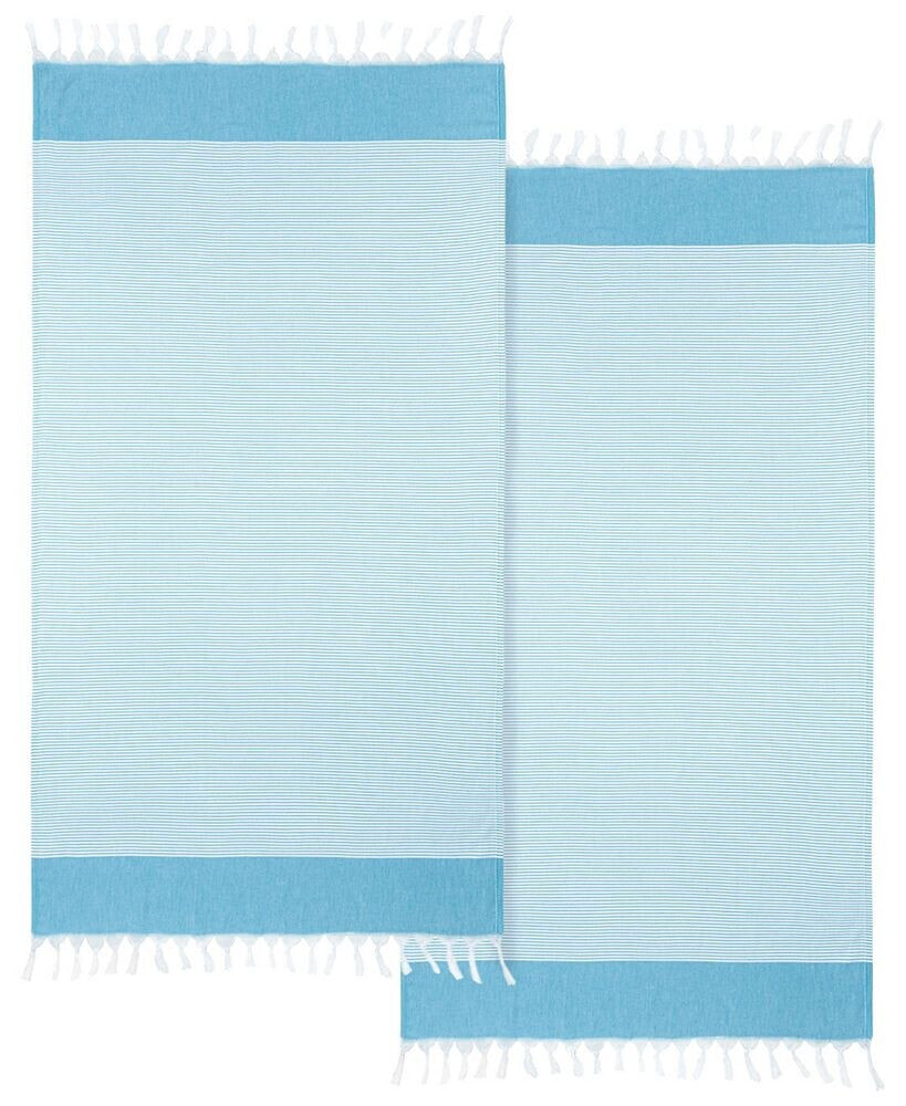 Linum Home textiles Elegant Thin Stripe Pestemal Pack of 2 100% Turkish Aegean Cotton Beach Towel