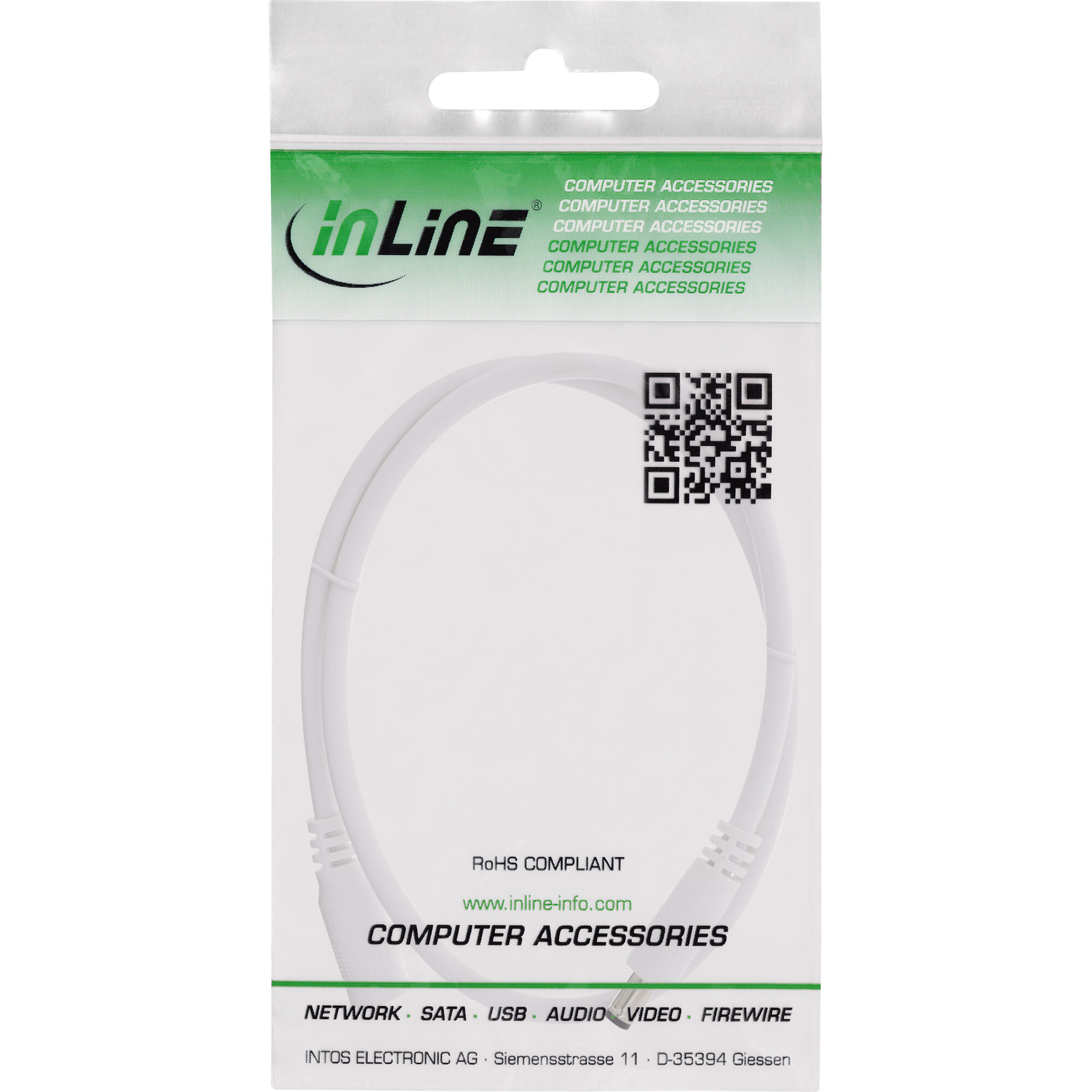 InLine DC extension cable - DC male/female 5.5x2.5mm - AWG 18 - white 1m - 1 m - 5.5 x 2.5 mm - 5.5 x 2.5 mm - 12 V - 11.6 A