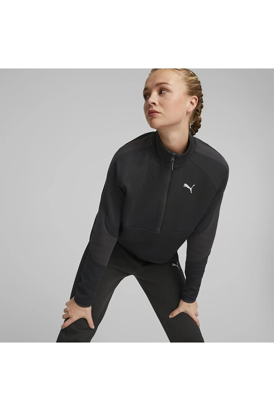 Evostrıpe Half-zip Crew Siyah Kadın Yarım Fermuarlı Sweatshirt