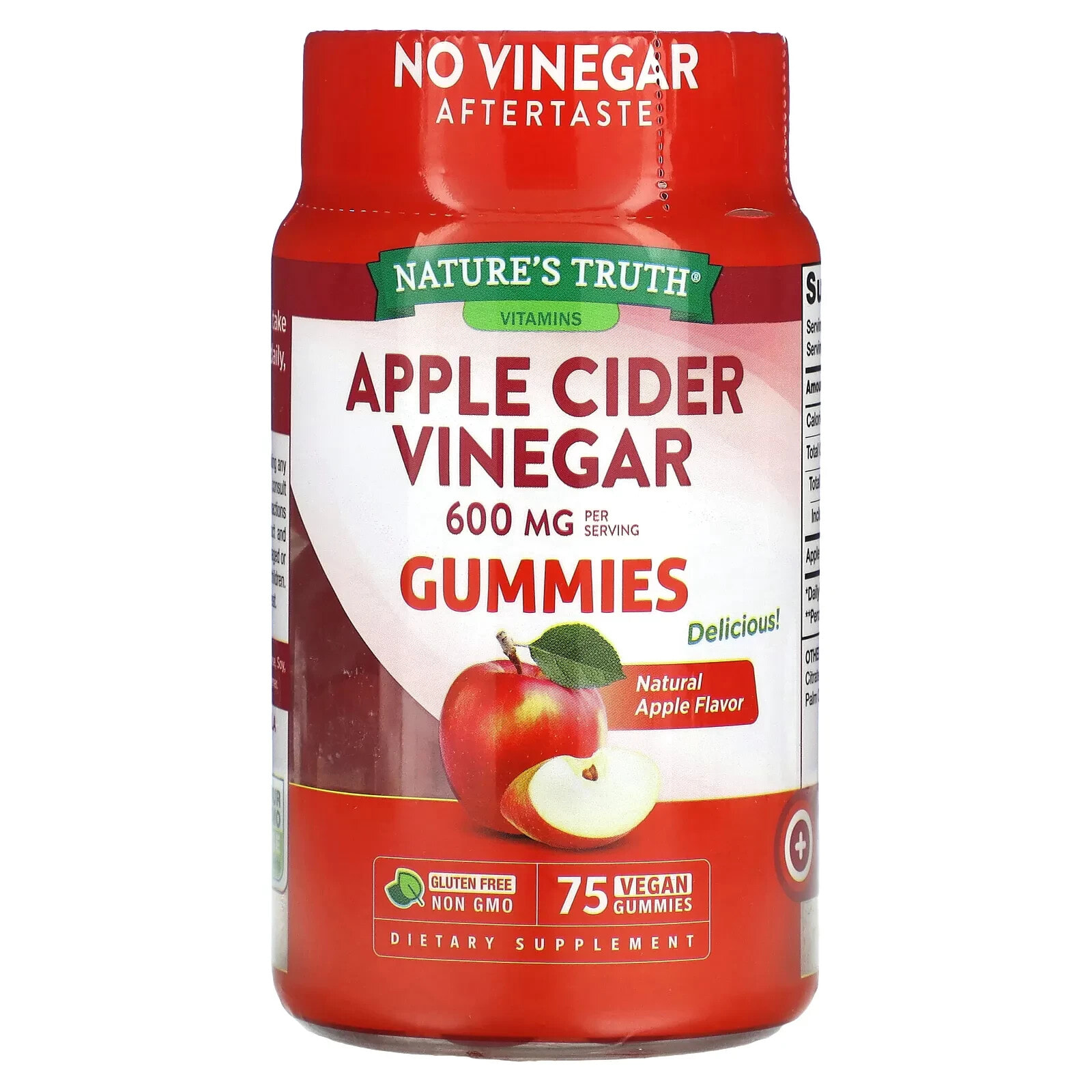 Apple Cider Vinegar, Natural Apple, 600 mg, 75 Vegan Gummies (200 mg per Gummy)