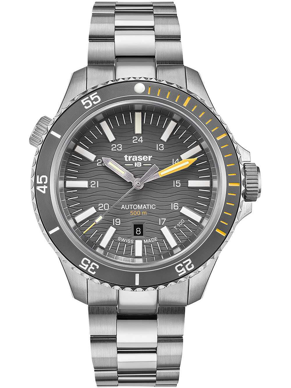 Мужские наручные часы с серебряным браслетом Traser H3 110328 P67 Diver Automatik Green 46mm 50ATM