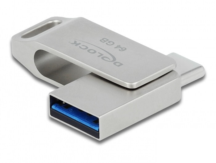 DeLOCK 54075 USB флеш накопитель 64 GB USB Type-A / USB Type-C 3.2 Gen 1 (3.1 Gen 1) Серебристый