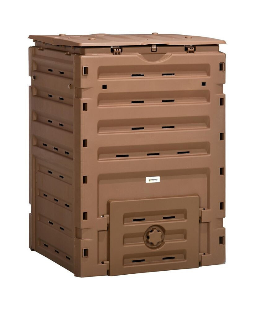 Outsunny garden Compost Bin, 120 Gallon (450L) Garden Composter with 80 Vents and 2 Sliding Doors, Lightweight & Sturdy, Fast Creation of Fertile Soil, Brown