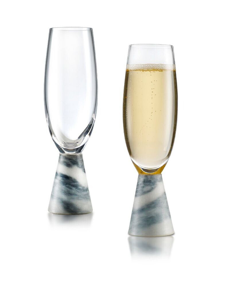 Qualia Glass marble Champagne Flute, Set of 2, 6 Oz