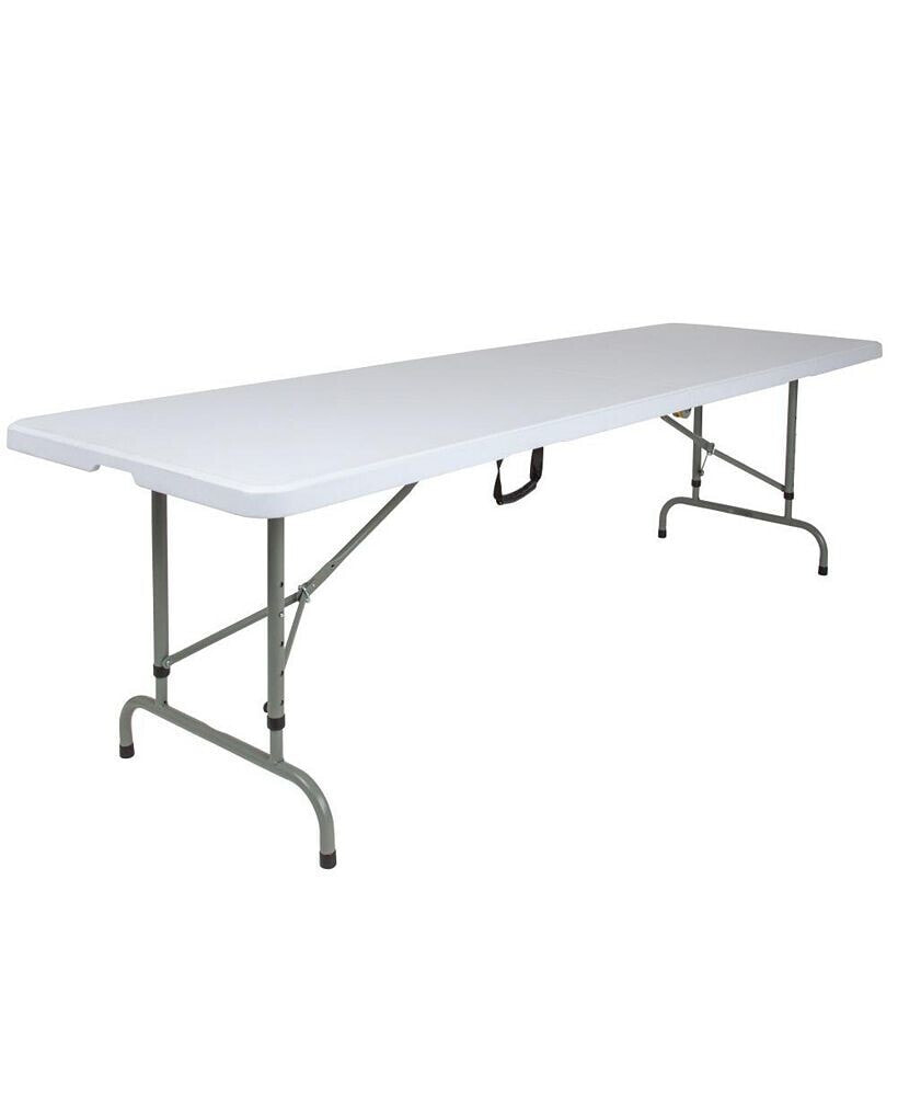 EMMA+OLIVER 8-Foot Height Adjustable Bi-Fold Plastic Banquet And Event Folding Table With Carrying Handle