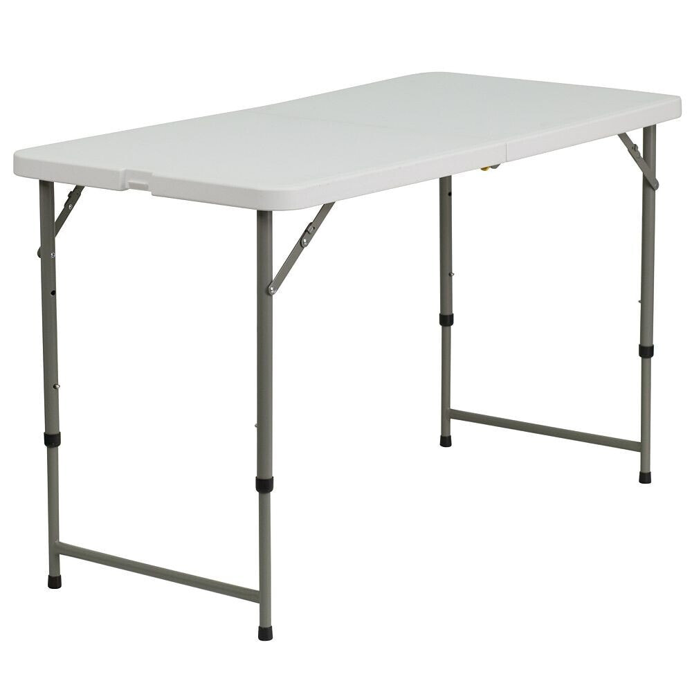 Flash Furniture 24''W X 48''L Height Adjustable Bi-Fold Granite White Plastic Folding Table