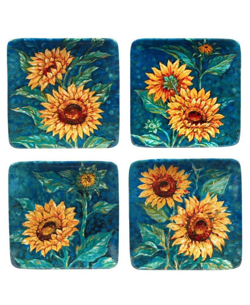 Certified International golden Sunflowers Set of 4 Canape Plates