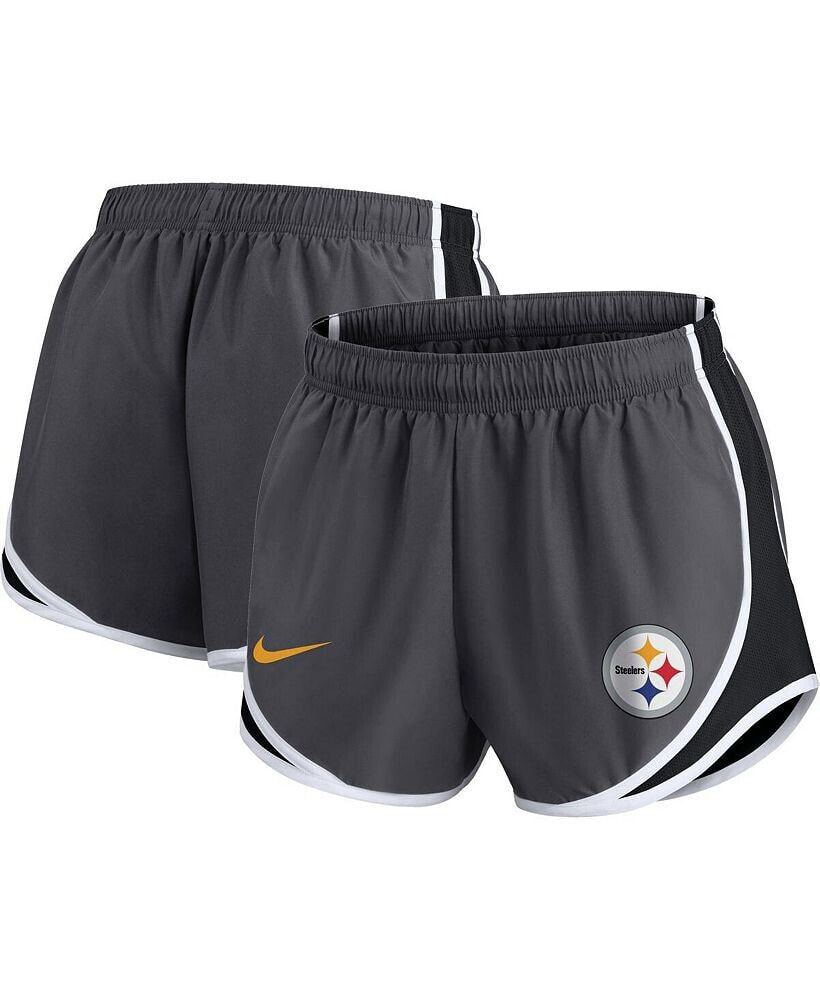 Nike women's Charcoal Pittsburgh Steelers Plus Size Logo Performance Tempo Shorts