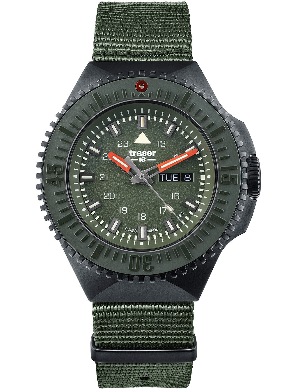 Мужские наручные часы с зеленым текстильным ремешком  Traser H3 109858 P69 Black-Stealth Green 46mm 20ATM
