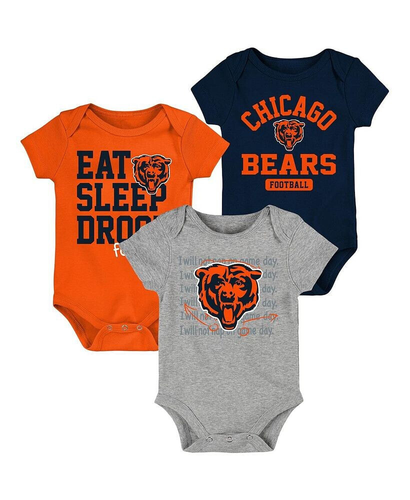 Outerstuff newborn and Infant Boys and Girls Navy, Orange Chicago Bears Eat Sleep Drool Football Three-Piece Bodysuit Set