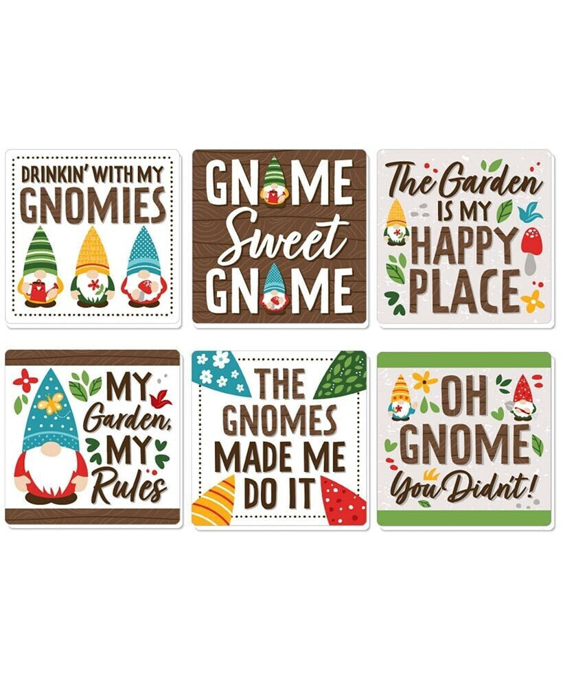 Big Dot of Happiness garden Gnomes - Funny Forest Gnome Party Decorations - Drink Coasters - Set of 6