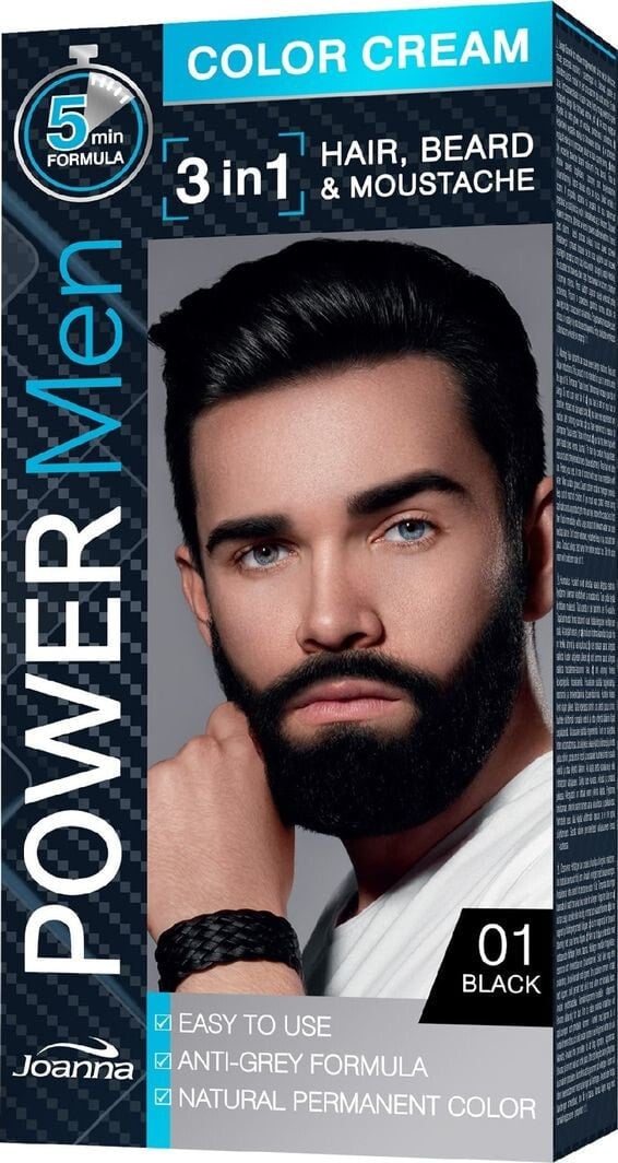 Joanna Power Men Hair, Bread & Moustache 01 Мужская краска для волос, усов и бороды, оттенок черный