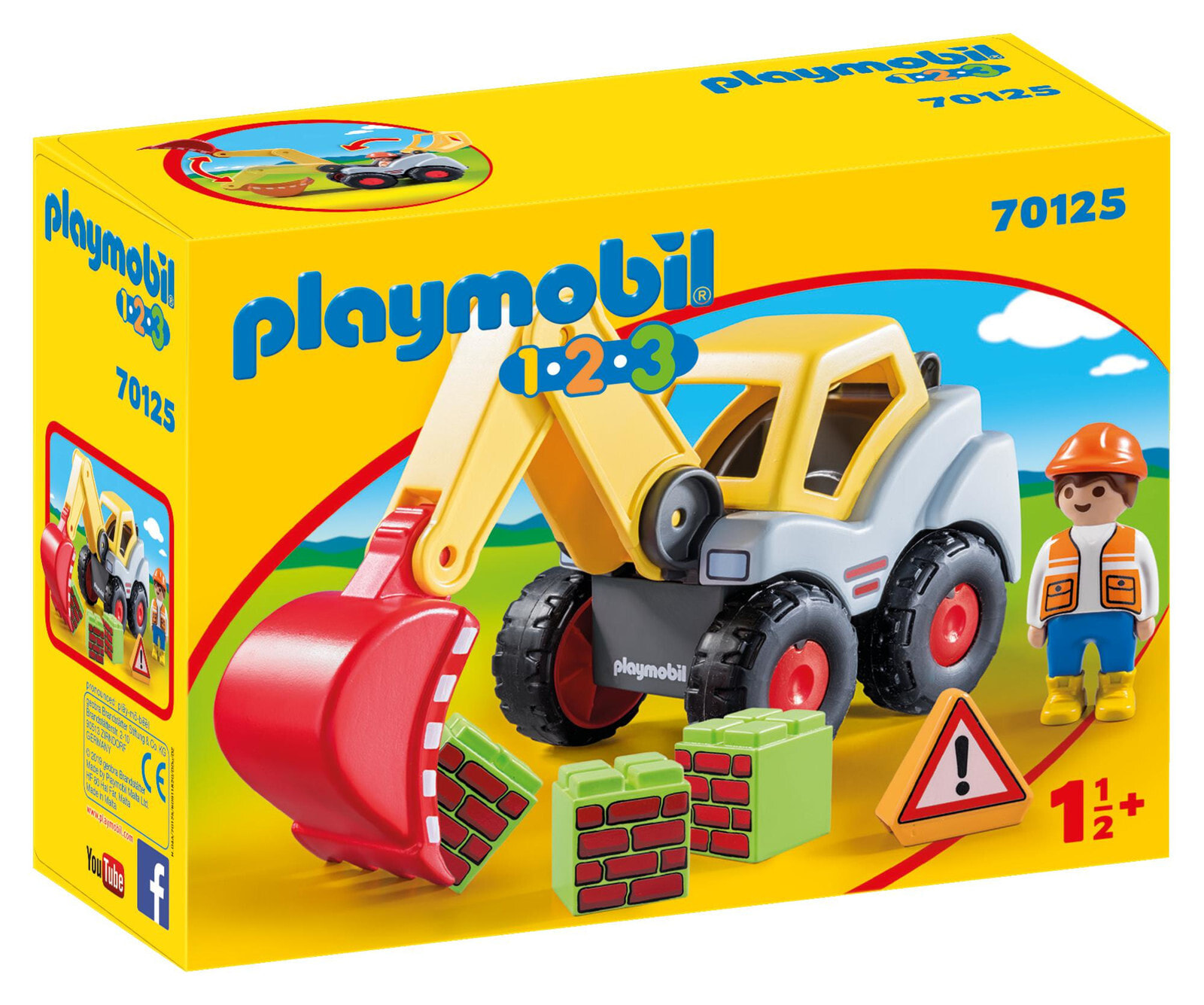 Игровой набор с элементами конструктора Playmobil 1.2.3 Экскаватор 70125