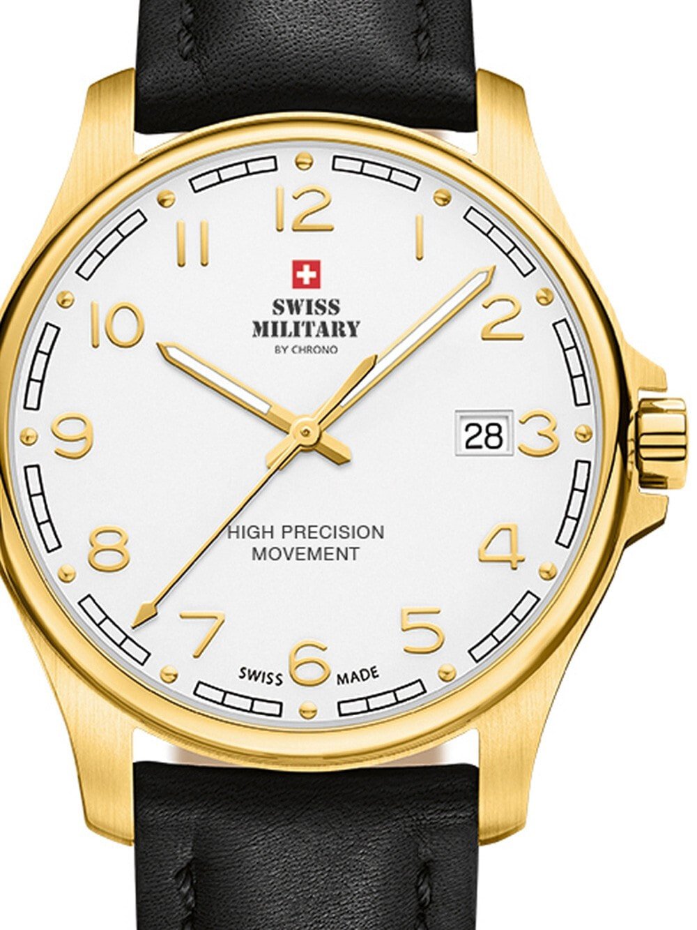 Мужские наручные часы с черным кожаным ремешком Swiss Military SM30200.29 Mens 39mm 5ATM