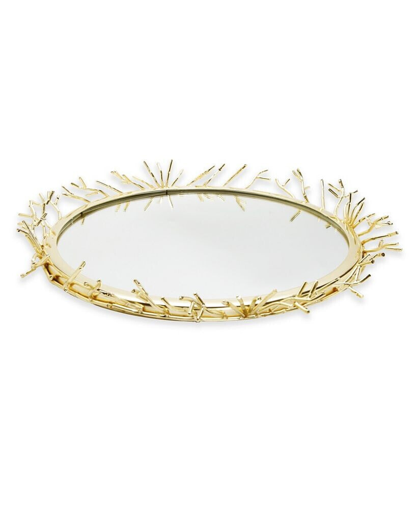 Classic Touch decorative Round Mirror Tray with Design Border, 13