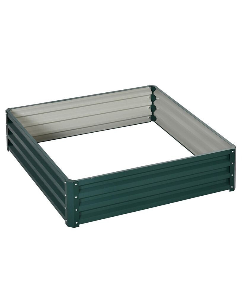 Outsunny 4' x 4' Raised Steel Garden Planter Bed for Vegetables, Herbs, Green