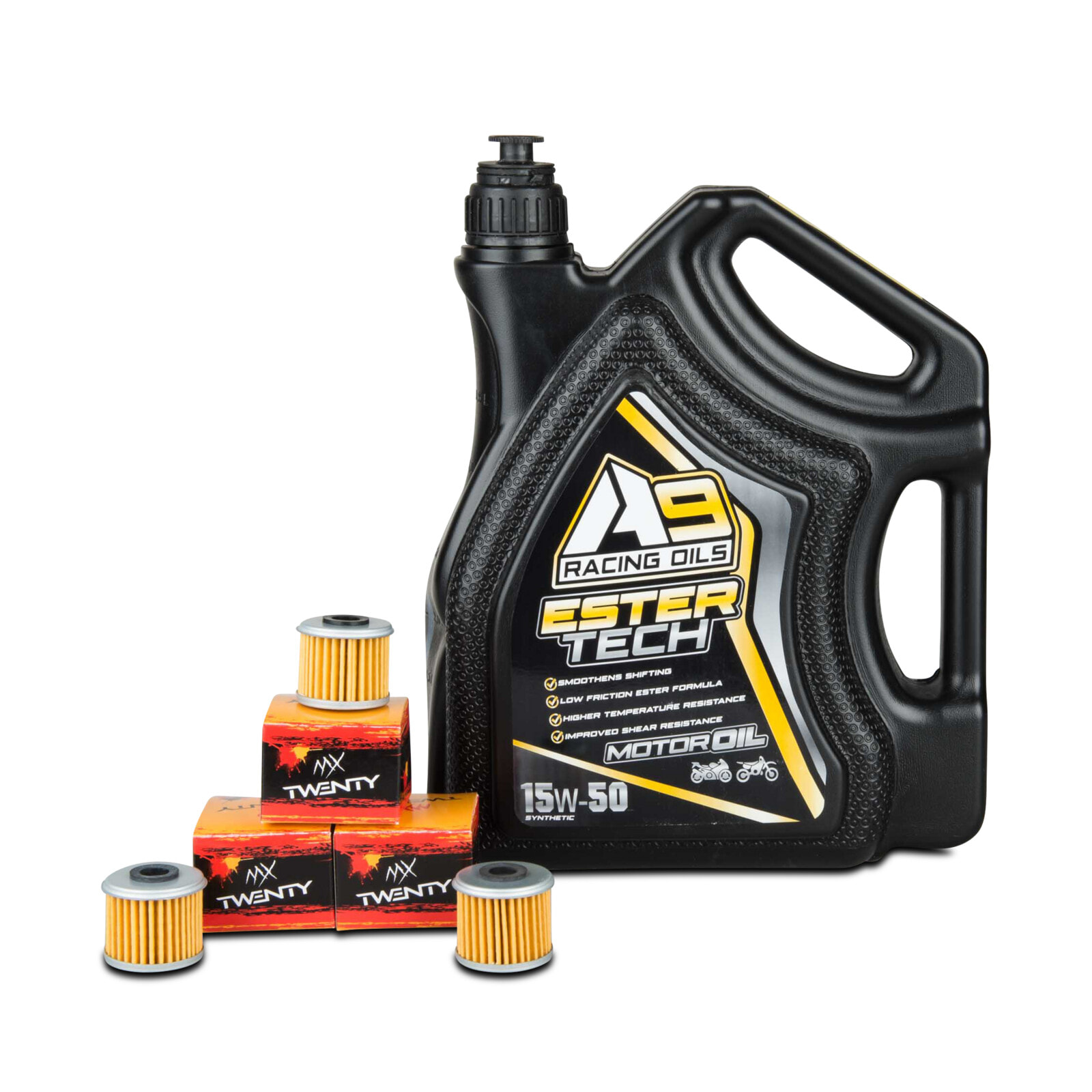 Öl Vollsynthetisch A9 Ester Racing 4L + Ölfilter Twenty 3er-Pack