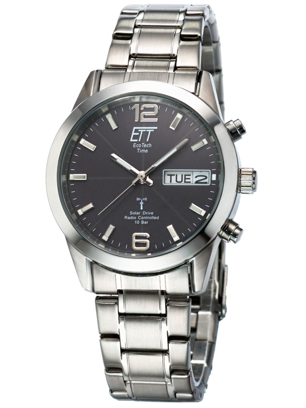 Мужские наручные часы с серебряным браслетом ETT EGS-11247-22M Solar Drive Radio Controlled Gobi Mens 40mm 10ATM