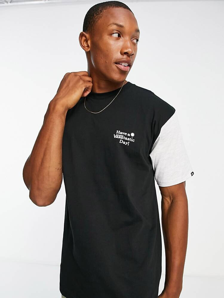 Vans – T-Shirt in Schwarz mit entgegengesetztem Blockfarbendesign