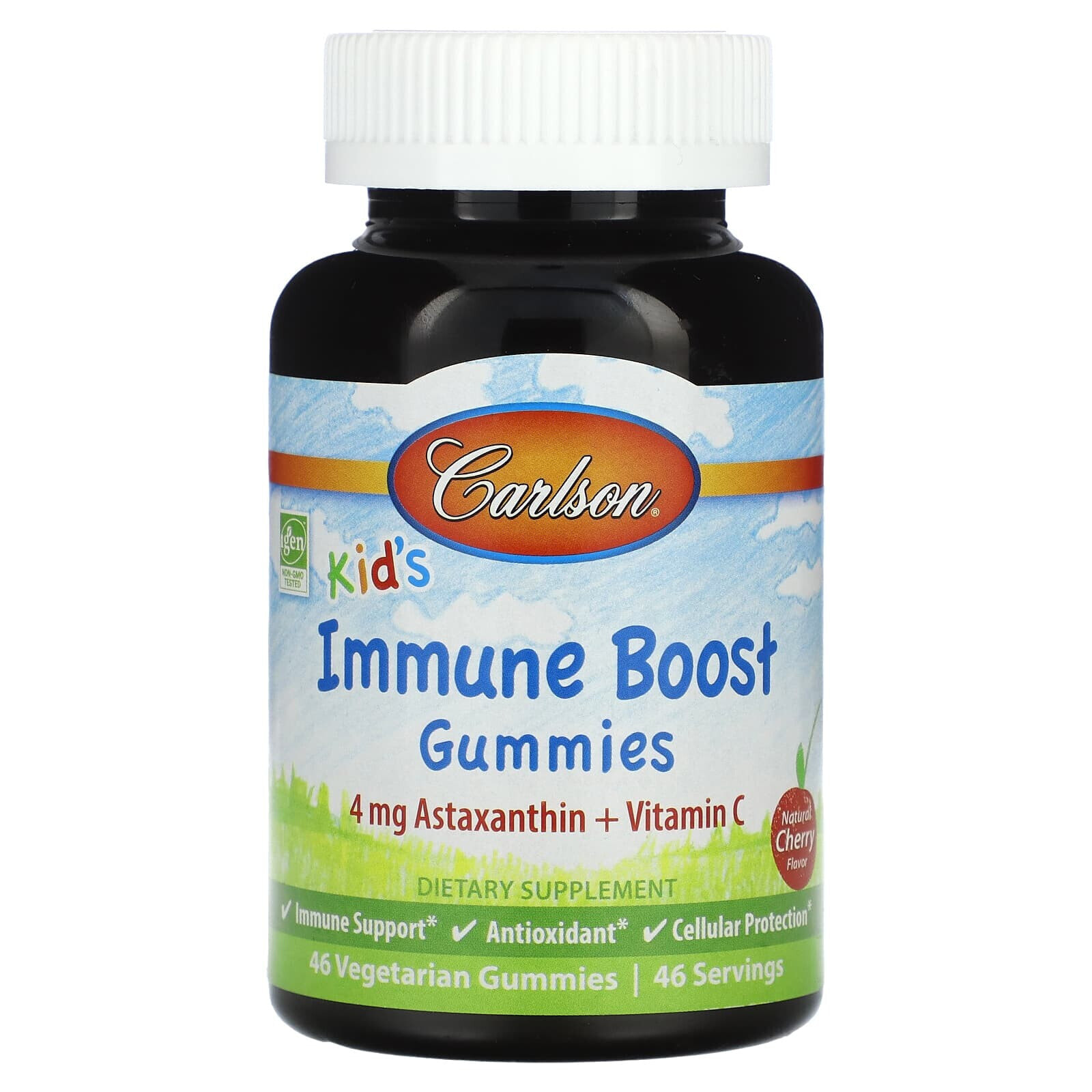 Carlson, Kids Immune Boost, натуральная вишня, 46 вегетарианских жевательных таблеток