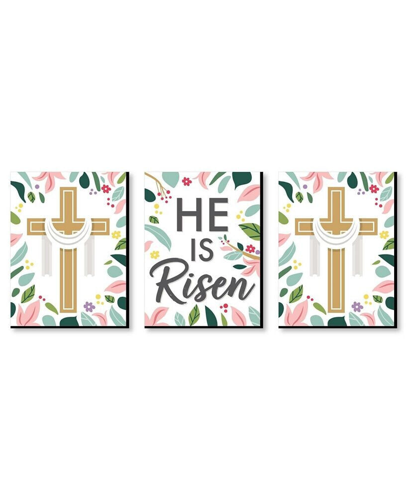 Big Dot of Happiness religious Easter - Cross Wall Art Room Decor - 7.5 x 10 inches - Set of 3 Prints