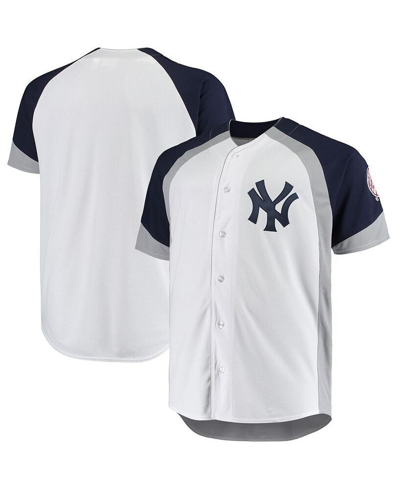 Profile men's White, Navy New York Yankees Big and Tall Colorblock Full-Snap Jersey