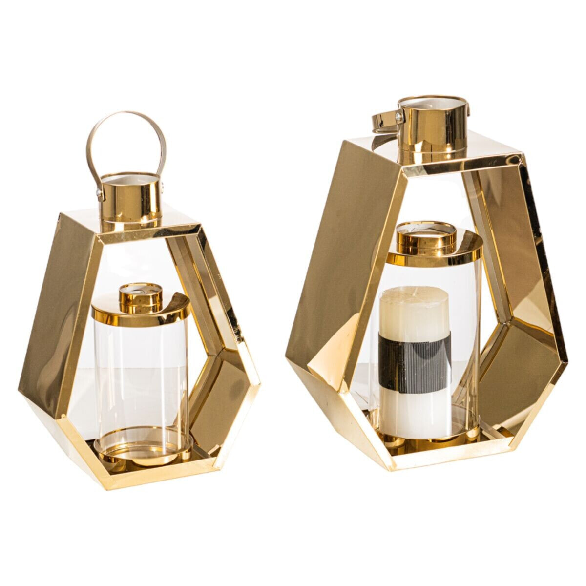 Lantern set Romimex Golden Metal Glass 24 x 34 x 13 cm 2 Pieces