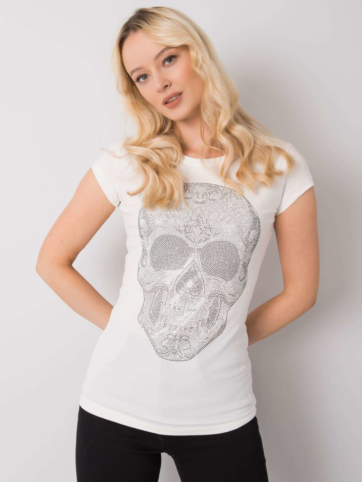 Женская футболка удлиненная коралловая с принтом Череп Factory Price