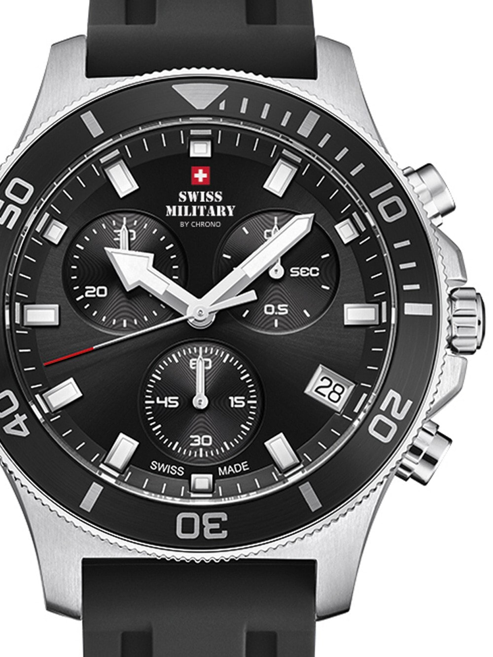 Мужские наручные часы с черным силиконовым ремешком Swiss Military SM34067.07 Chronograph 42mm 10ATM