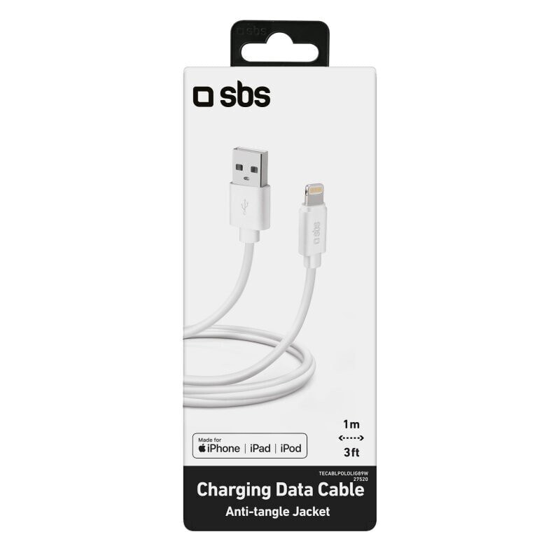 SBS TECABLPOLOLIG89W - 1 m - Lightning - USB A - Male - Male - White
