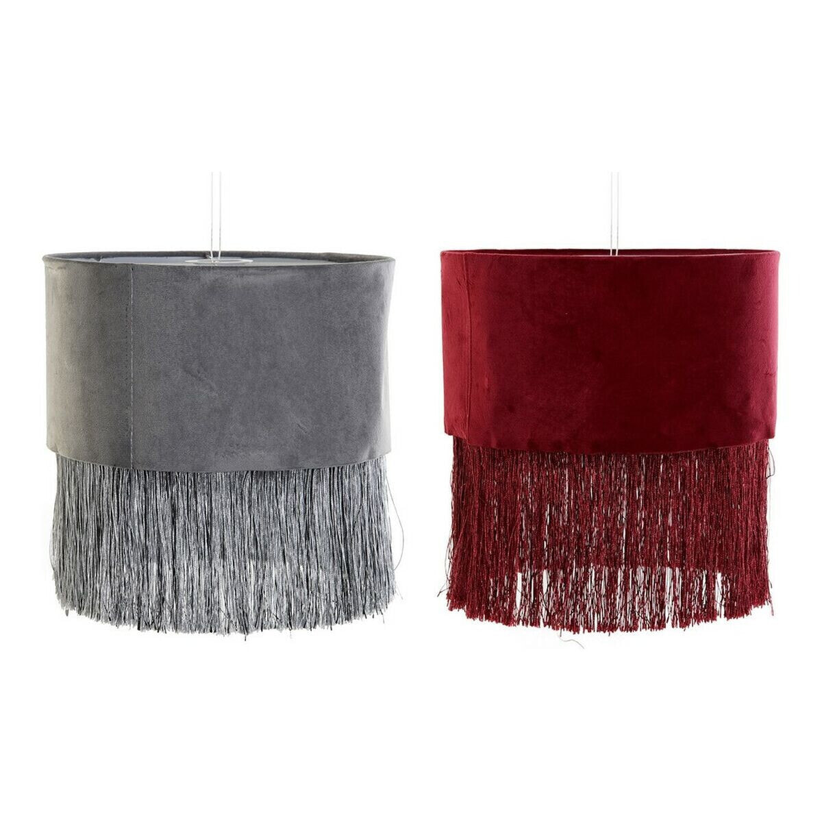 Lamp Shade DKD Home Decor 8424001773930 Grey Burgundy Metal Velvet Fringe Sixties 30 x 30 x 29 cm (2 Units)