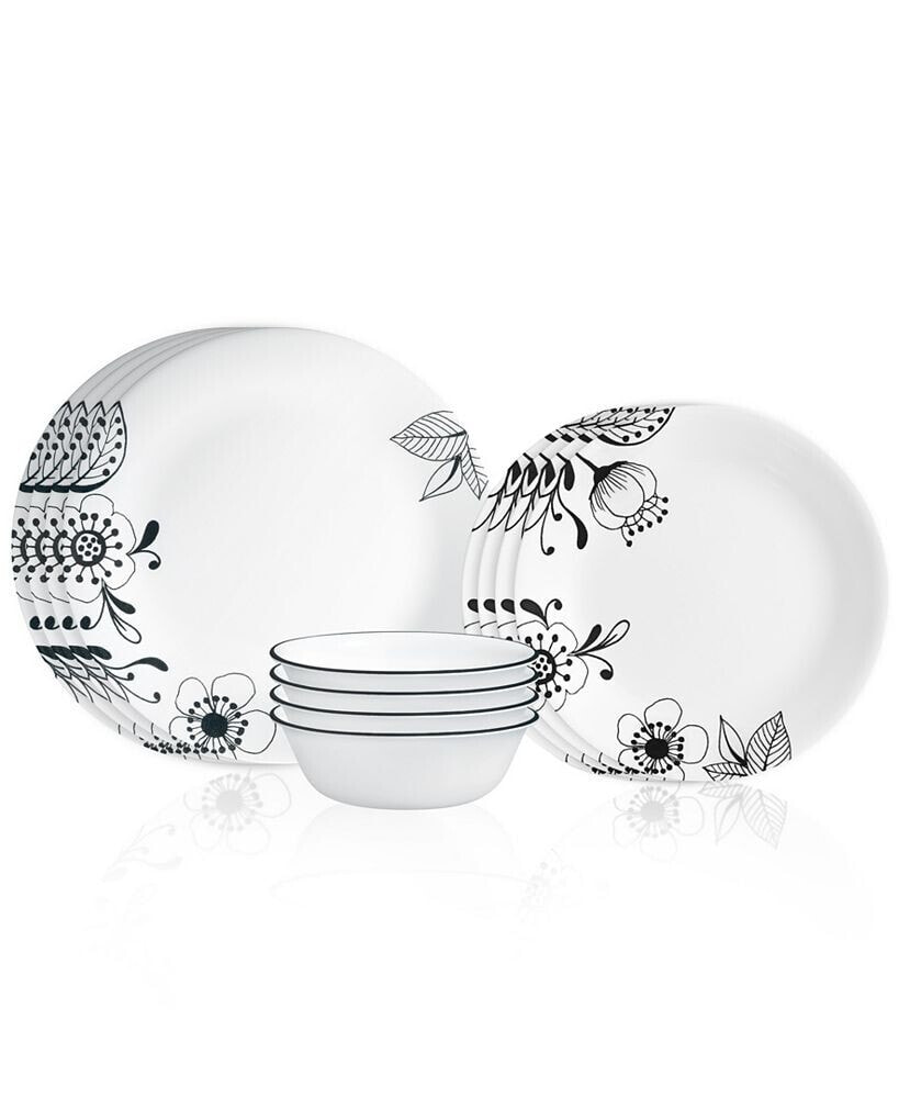 Corelle inked Poppy 12-Piece Dinnerware Set, Service for 4