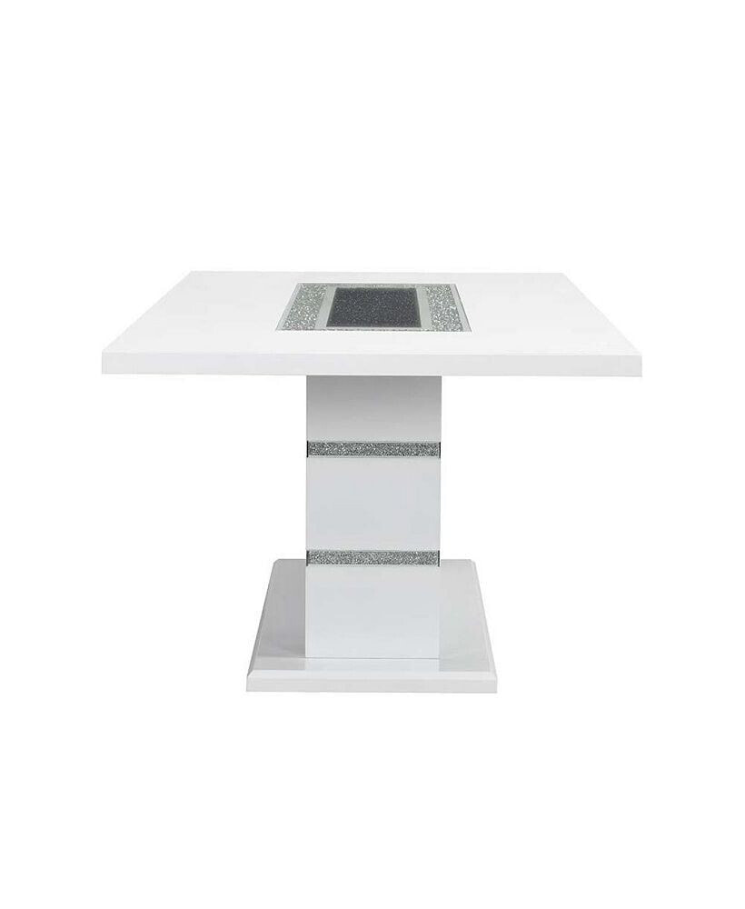 Simplie Fun elizaveta Dining Table, Gray Velvet, Faux Crystal Diamonds & White High Gloss Finish DN