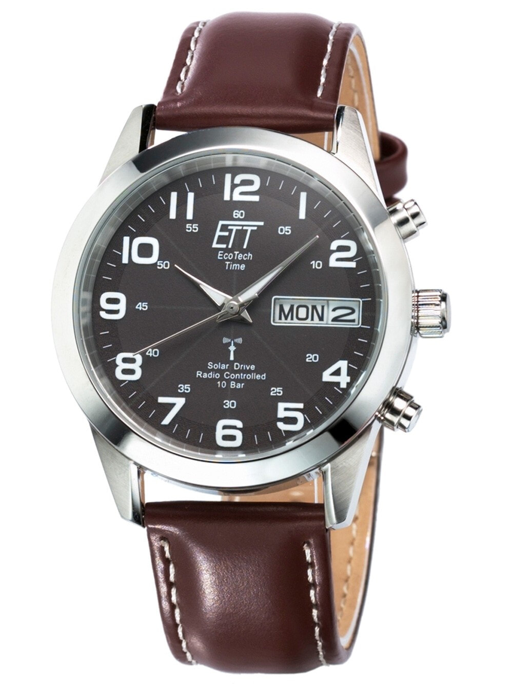 Мужские наручные часы с коричневым кожаным ремешком ETT EGS-11251-22L Solar Drive Radio Controlled Gobi Mens 40mm 10ATM