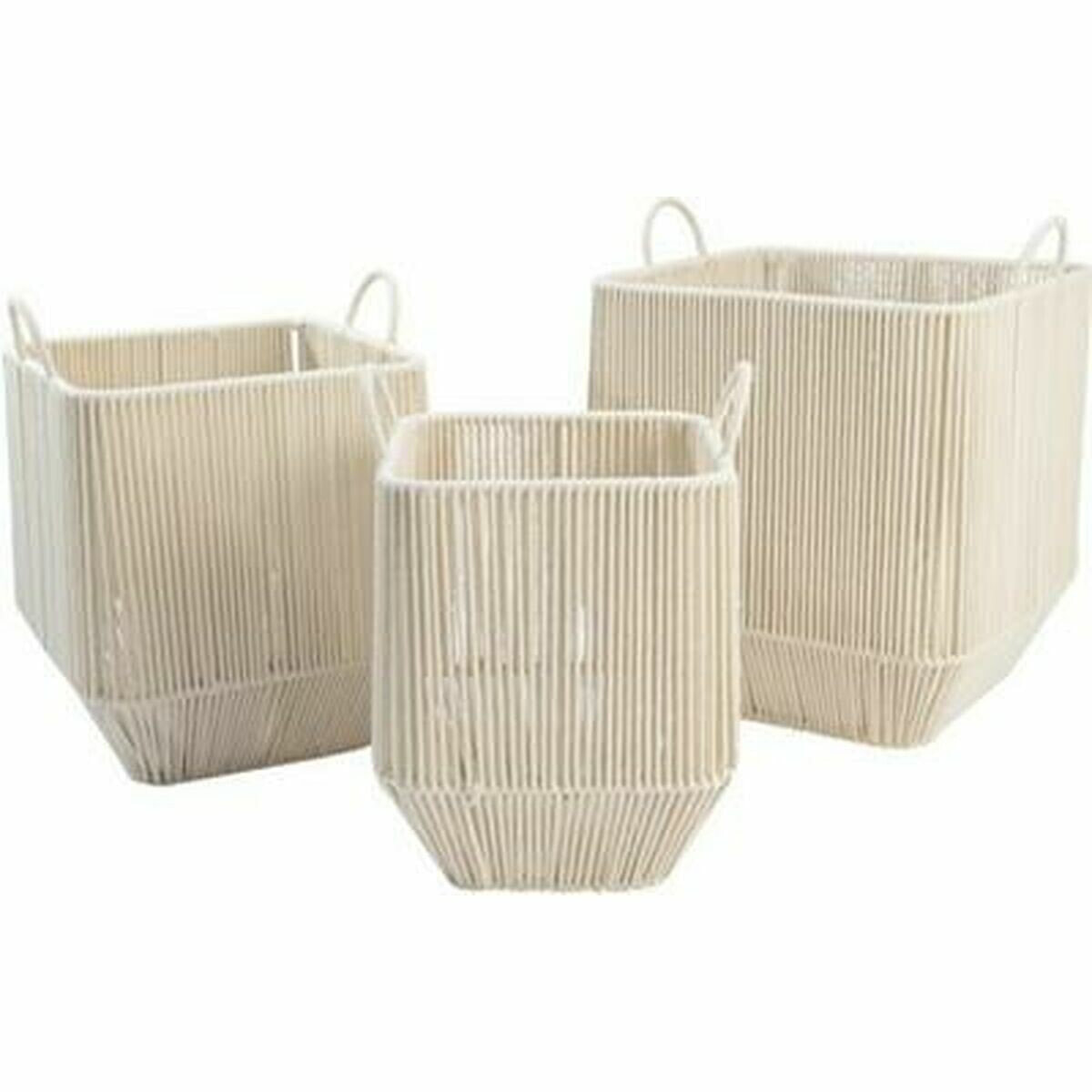Basket set DKD Home Decor Beige Metal Cotton (3 Pieces) (37 x 37 x 45 cm)