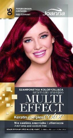 Joanna Multi Effect Instant Color Shampoo 05  Окрашивающий кератиновый шампунь оттенок 05 красная смородина 35 г