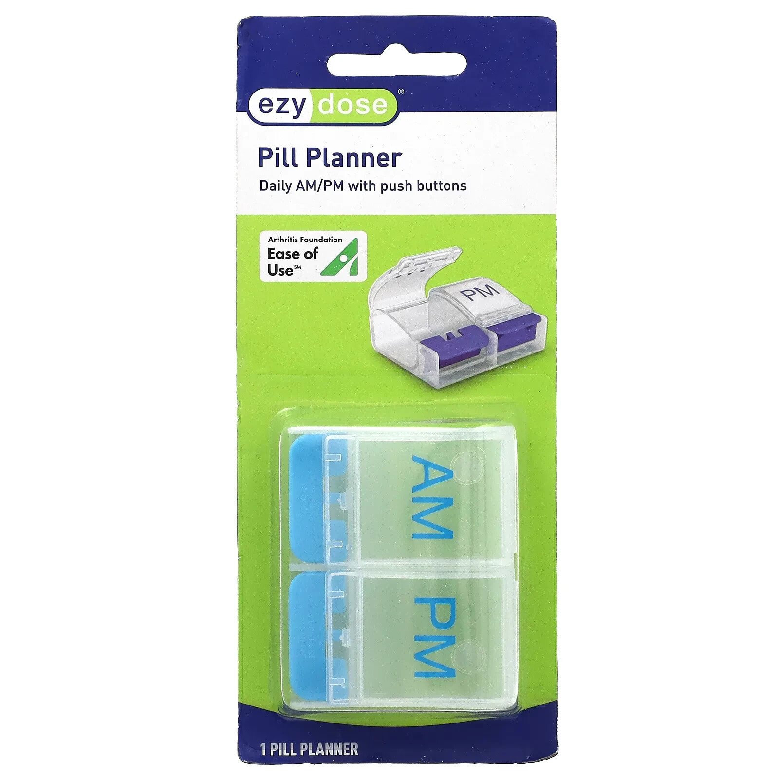 Daily AM/PM with Push Buttons Pill Planner, 1 Count