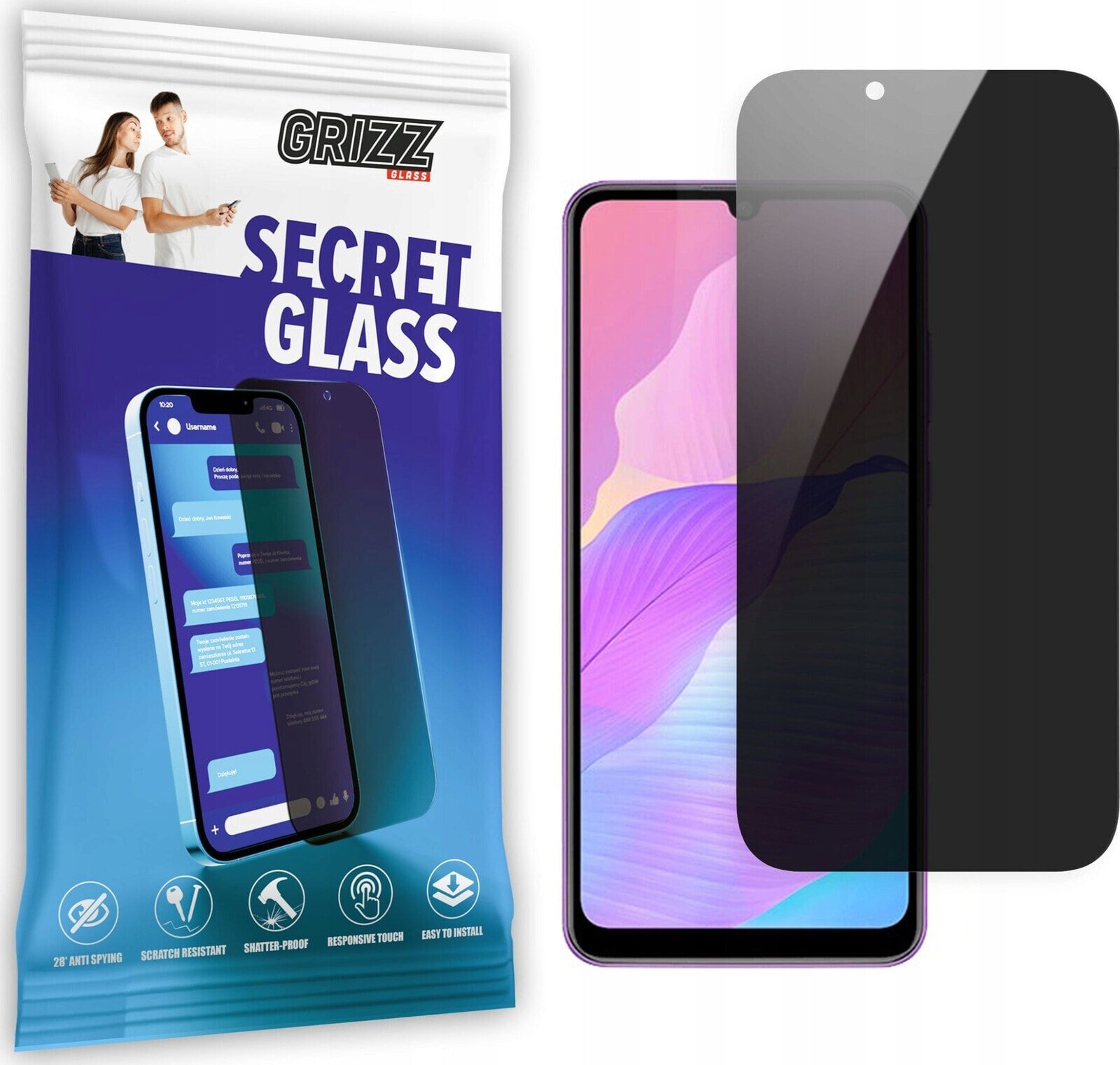 GrizzGlass Szkło prywatyzujące GrizzGlass SecretGlass do Huawei Enjoy 20e