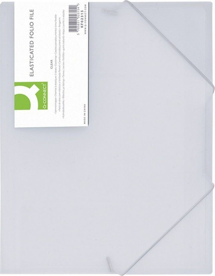 Школьный файл или папка Q-Connect Teczka z gumką PP, A4, 400mikr., 3-skrz., transparentna biała
