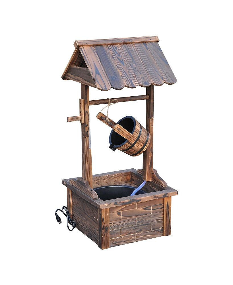 Outsunny wishing Well Wooden Outdoor Water Fountain Backyard Decorative w/Pump