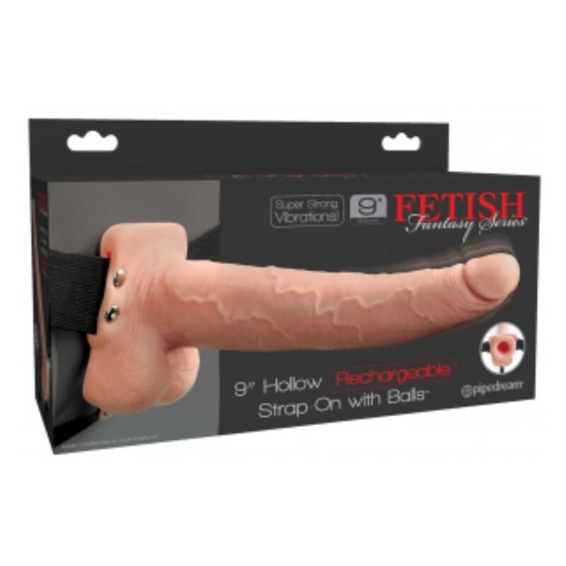 Страпон FETISH FANTASY SERIES Elastic Strap-On with 9 Hollow Dildo 10 Functions USB Flesh