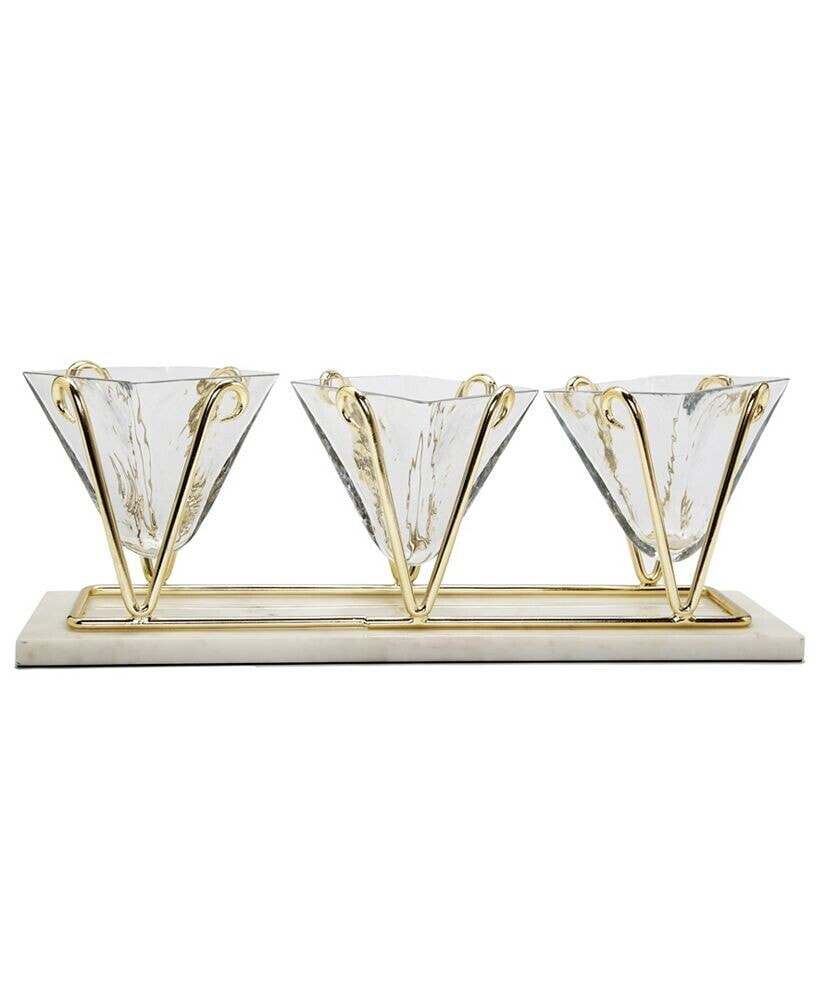Classic Touch 3 Sectional Glass Relish Dish with Brass and Marble Base