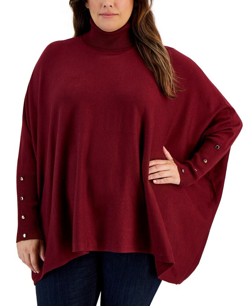 JM Collection plus Size Solid Turtleneck Poncho Sweater, Created for Macy's