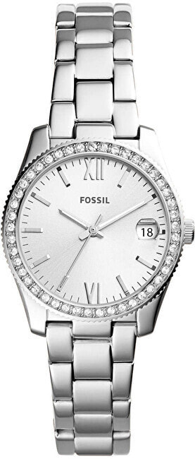 Женские наручные кварцевые часы Fossil  циферблат декорирован камнями,  браслет из нержавеющей стали.