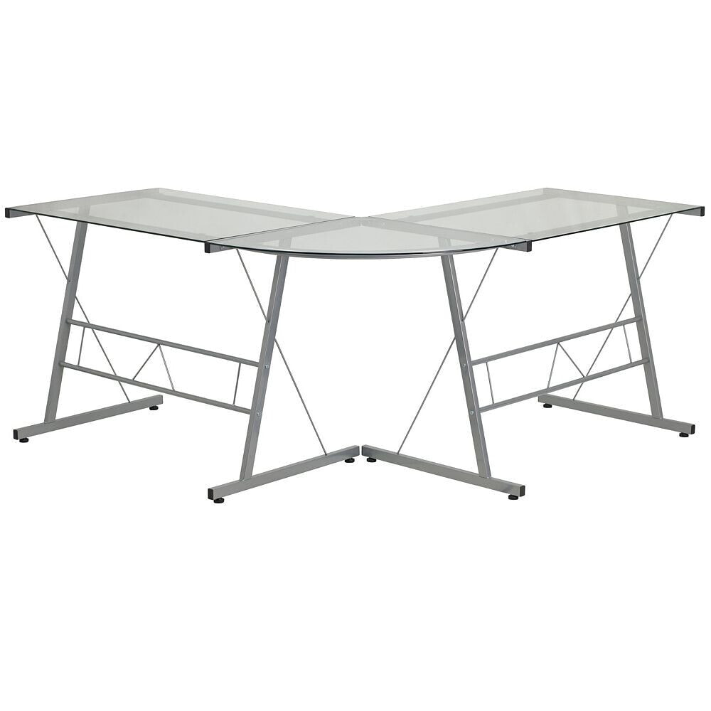 Flash Furniture glass L-Shape Computer Desk With Silver Metal Frame