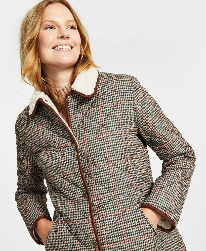 Women's Faux-Sherpa Collar Quilted Coat, Created for Macy's Ralph Lauren  Цвет: Box Houndstooth; Размер: XL купить от 21541 рублей в  интернет-магазине MALL