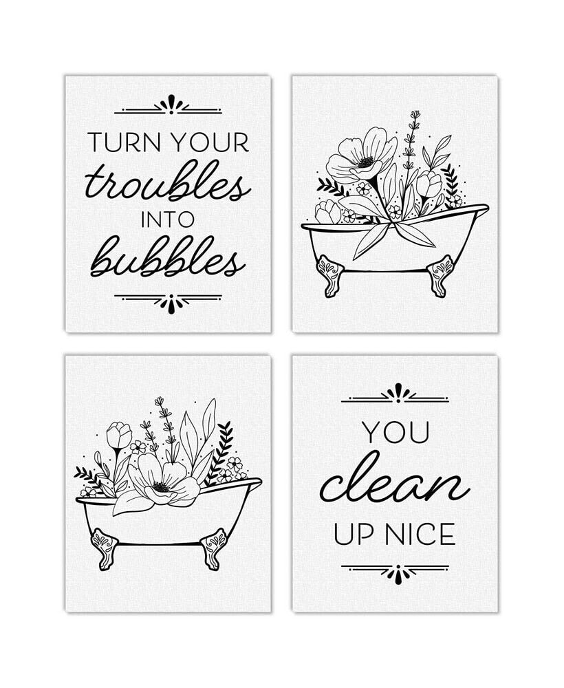 Big Dot of Happiness turn Your Troubles Into Bubbles Wall Art 4 ct Artisms - 8 x 10 in Black & White
