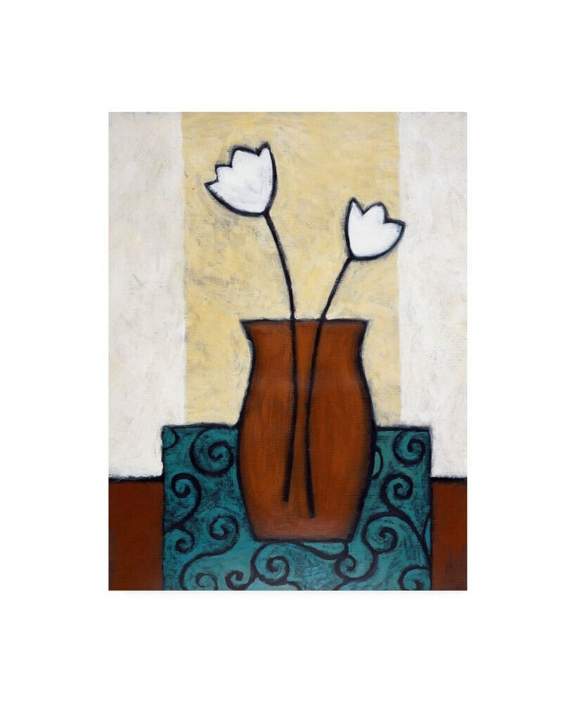 Trademark Global pablo Esteban Flowers in Brown Vase and Blue Mat Canvas Art - 15.5