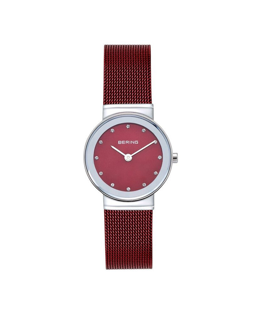 Women's Crystal Red Stainless Steel Mesh Bracelet Watch 26mm