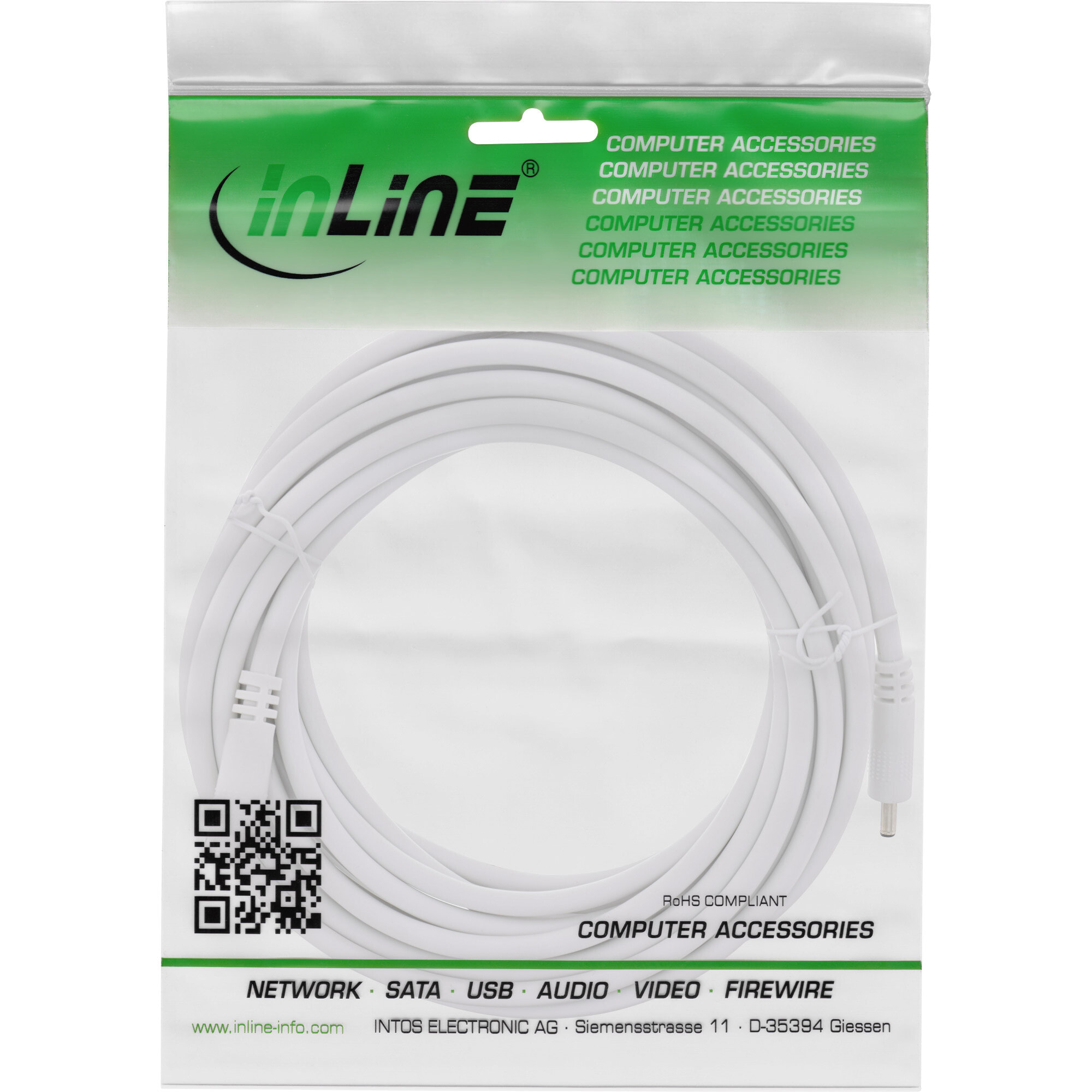 InLine DC extension cable - DC male/female 3.5x1.35mm - AWG 18 - white 5m - 5 m - 3.5 x 1.35 mm - 3.5 x 1.35 mm - 12 V - 11.6 A